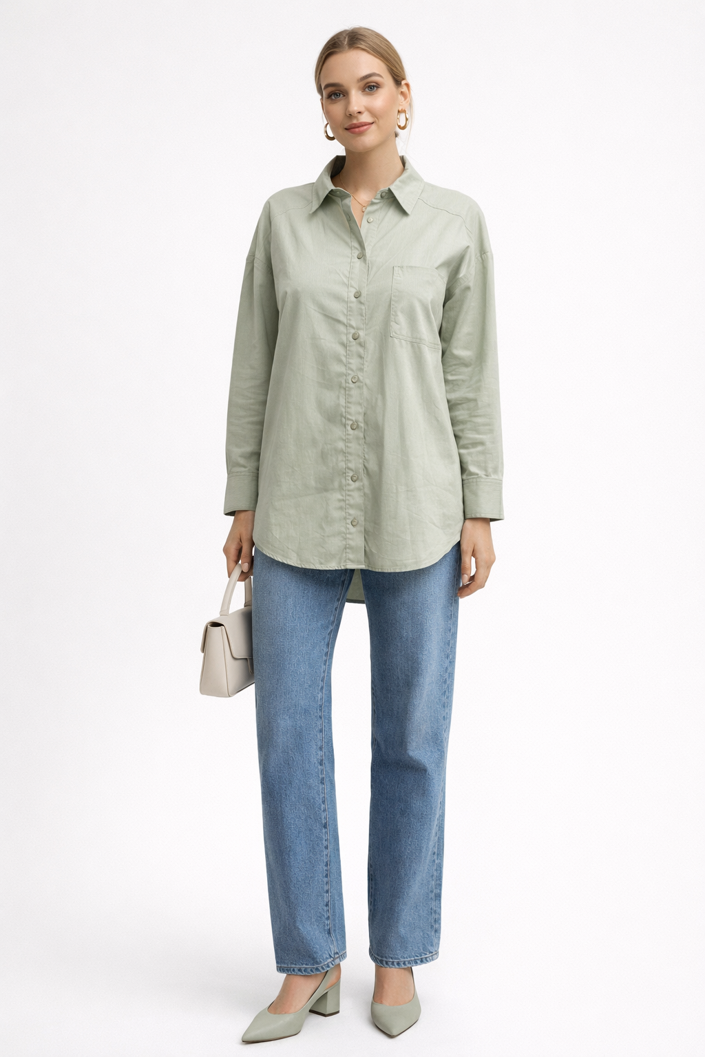 Blusas Para Mujer Camisera Oversize Popelina N61109 Sage