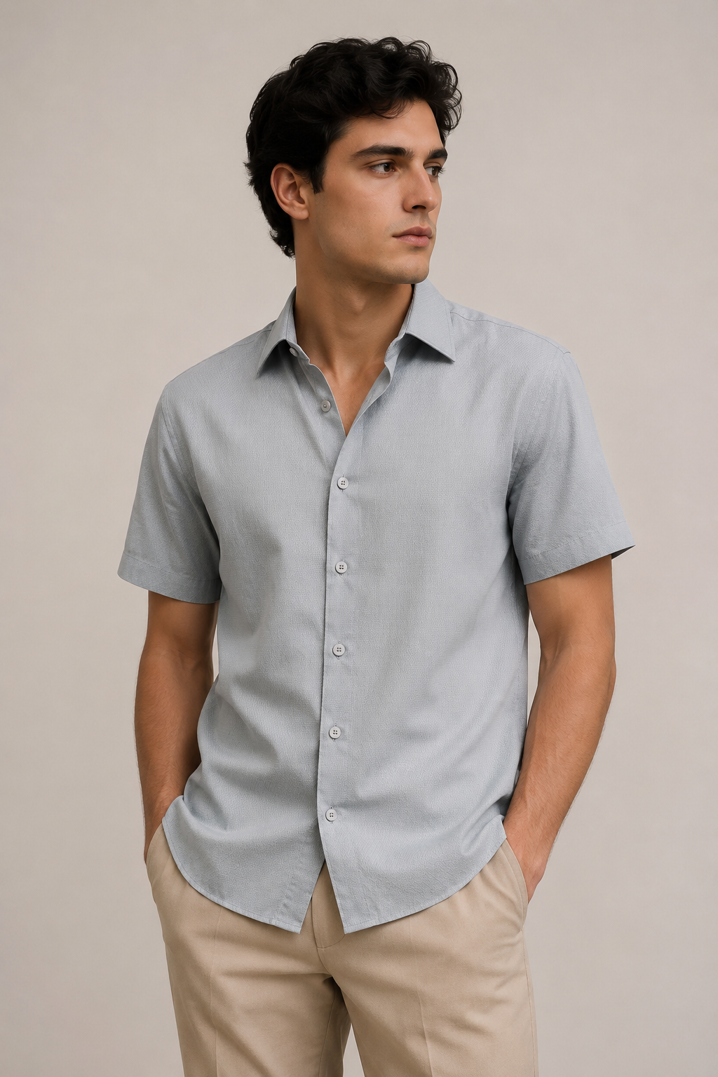 Camisas Para Hombre Manga Corta Jacquard B61351 Gris