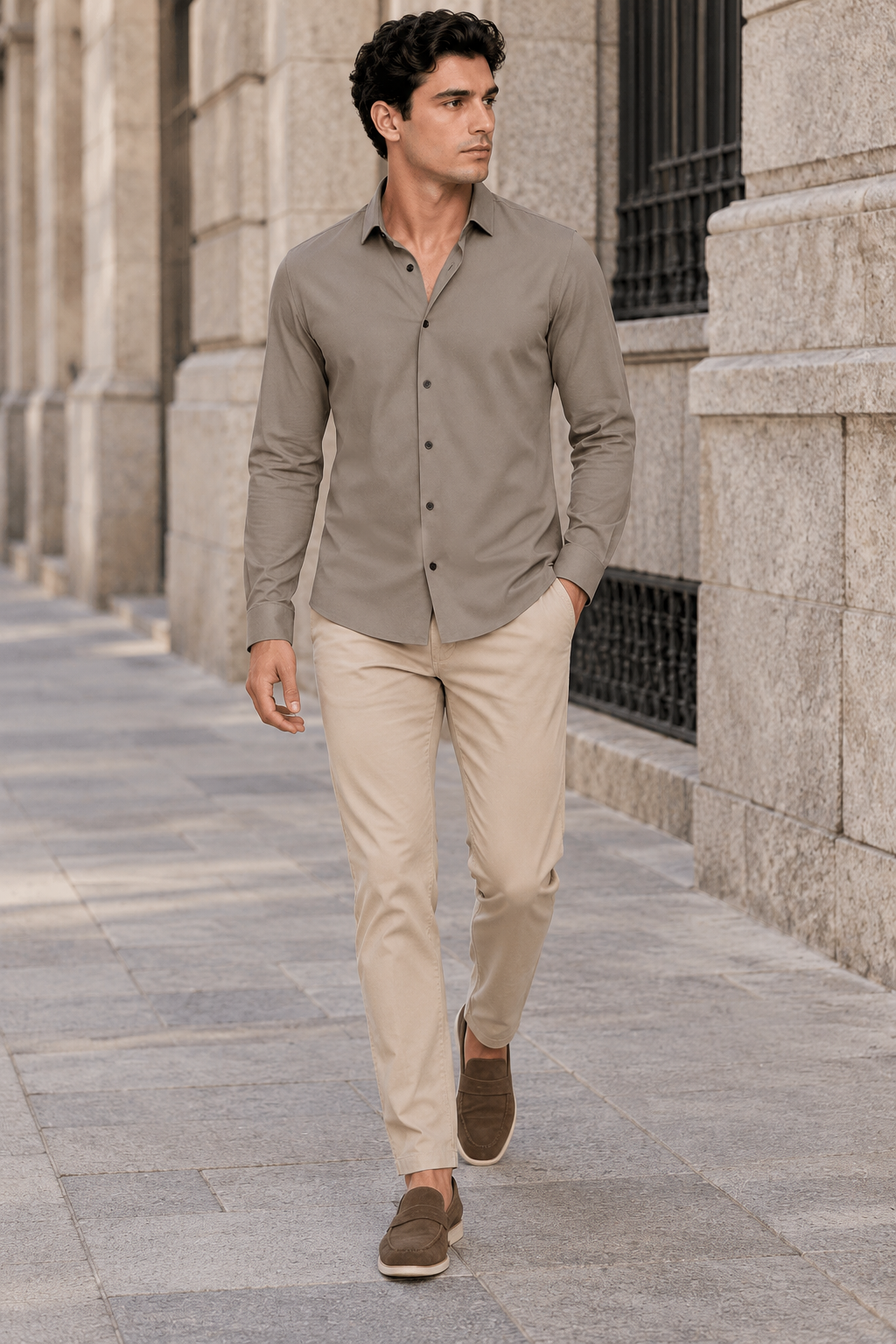Camisas Para Hombre Super Stretch Sin Costuras B65405 Moca