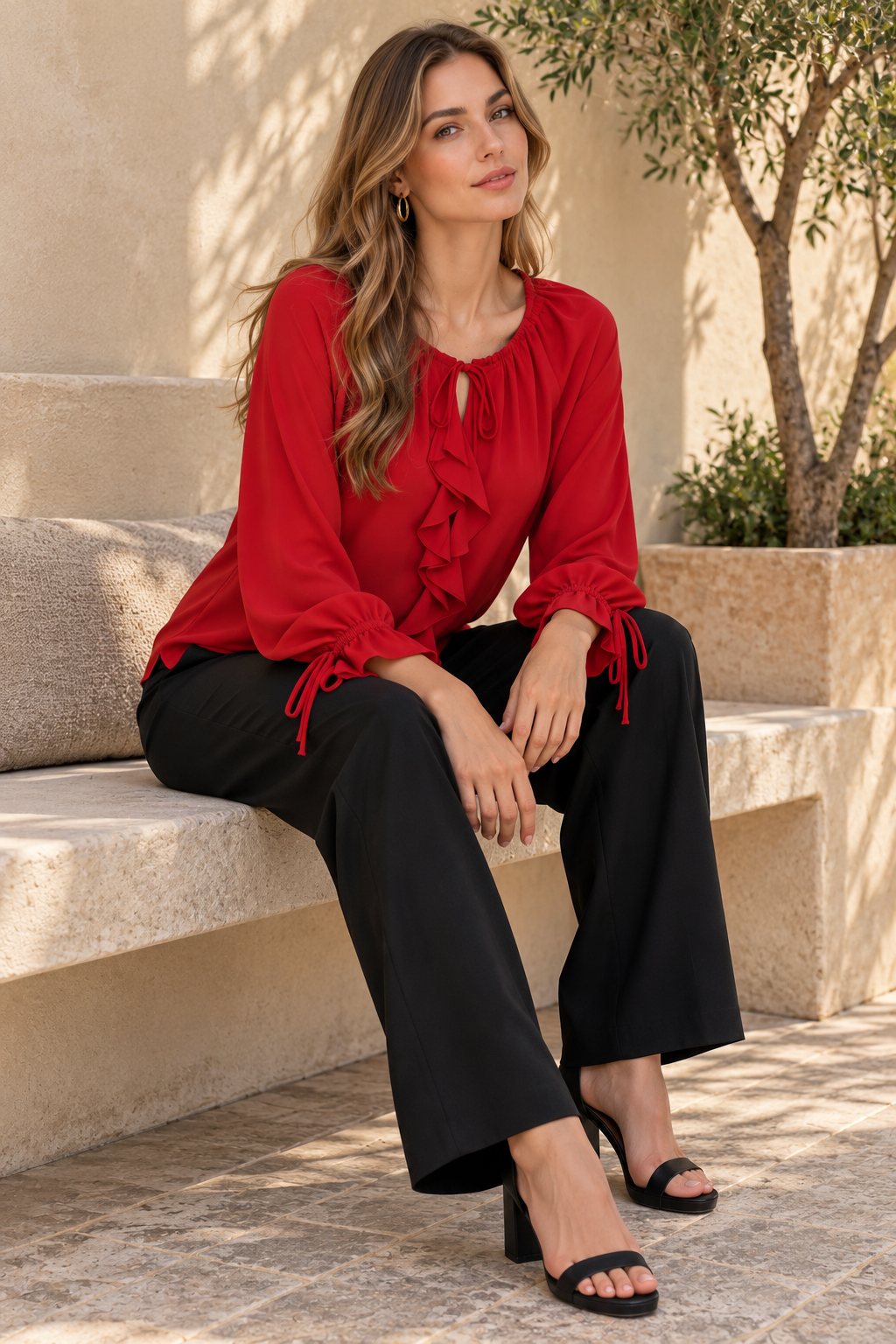 Blusas Para Mujer Lisa Bohemia Con Olanes N53123 Rojo