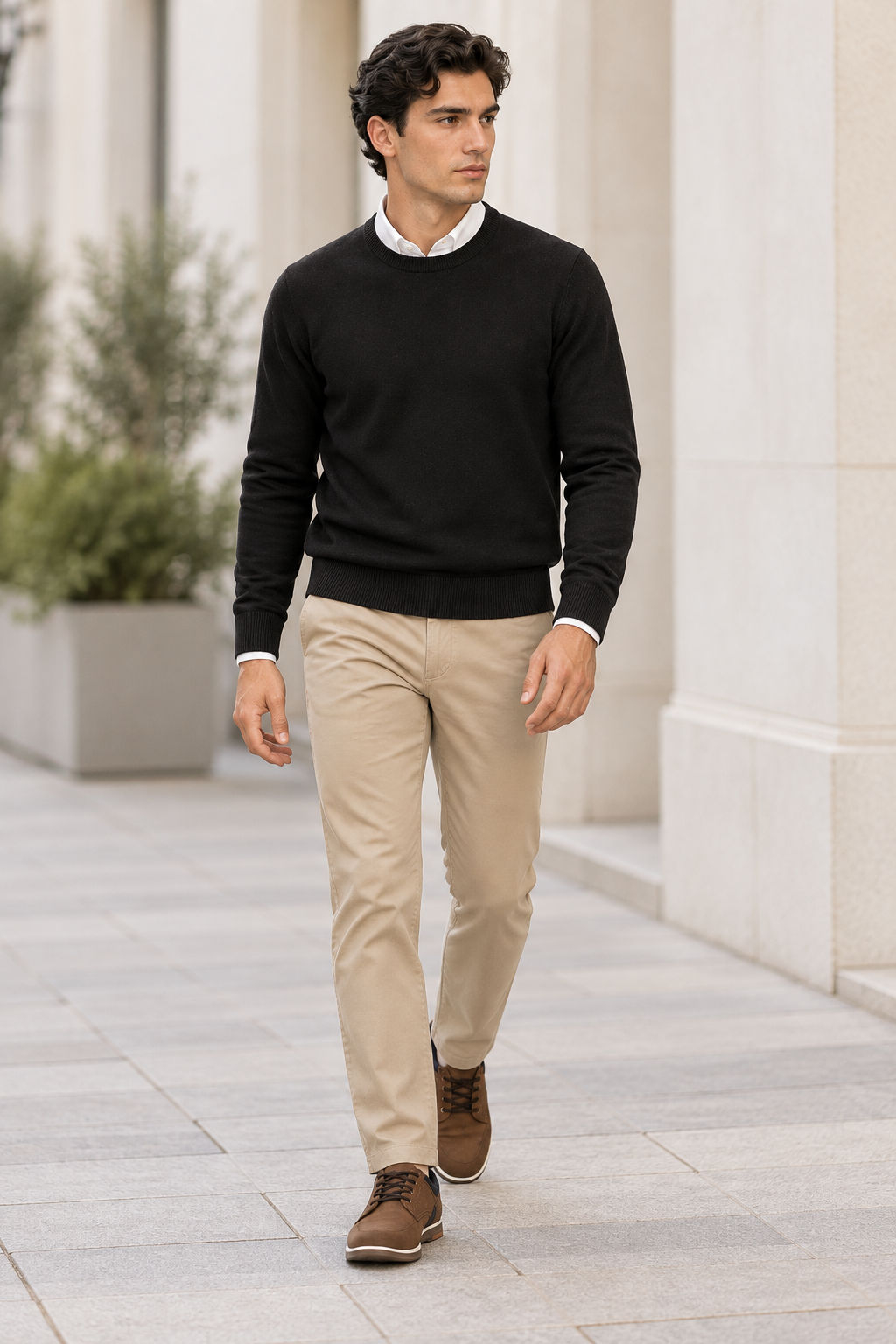 Suéteres Para Hombre Básico de Punto Fino E65301 Negro