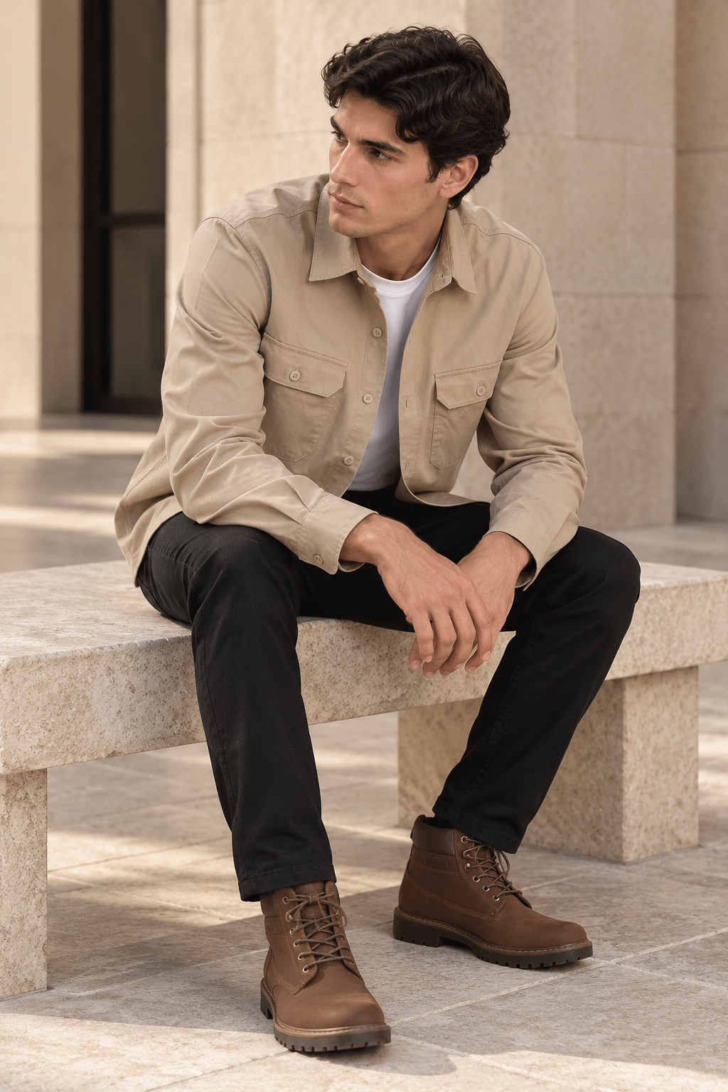 Sobrecamisas Para Hombre Chaqueta Ligera Amplia B65412 Kaki