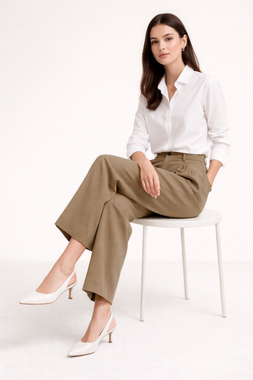 Pantalones Para Mujer Wide Leg Con Pinzas W61101 Camel