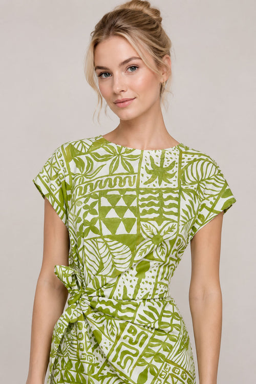 Vestido Para Mujer Lino Midi Con Nudo S61101 Verde