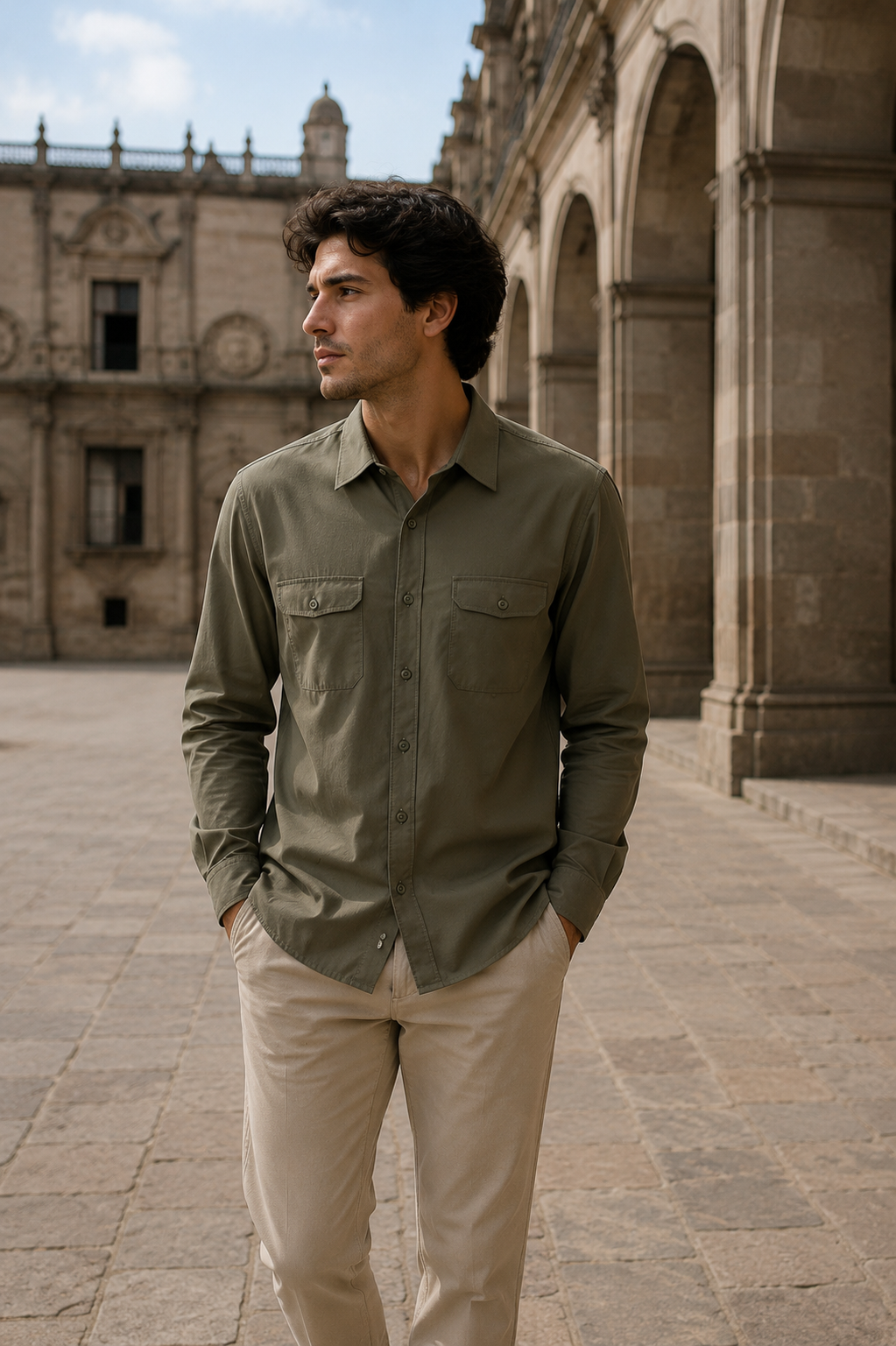 Camisas Para Hombre Super Stretch Non Iron B55410 Olivo