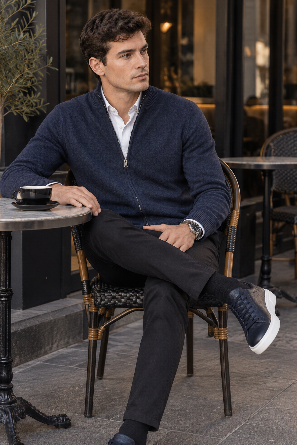 Suéteres Para Hombre Básico Con Cierre De Punto Fino E65304 Marino