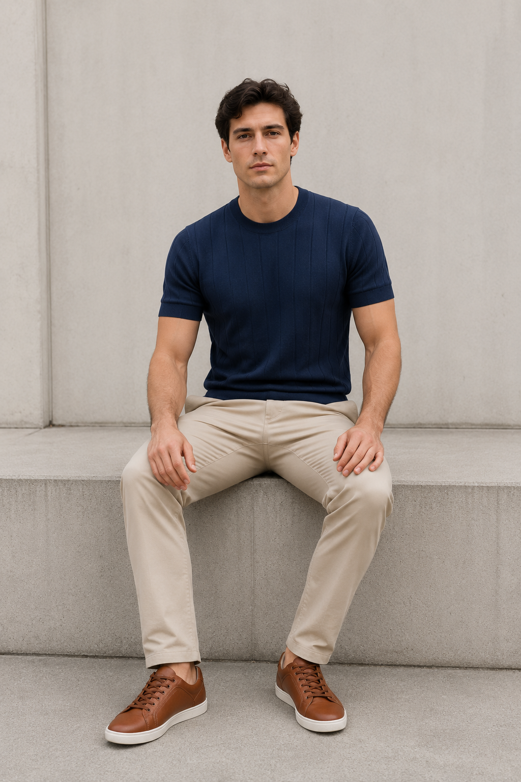 Playeras Para Hombre de Punto Tejida Acanalada A61452 Marino