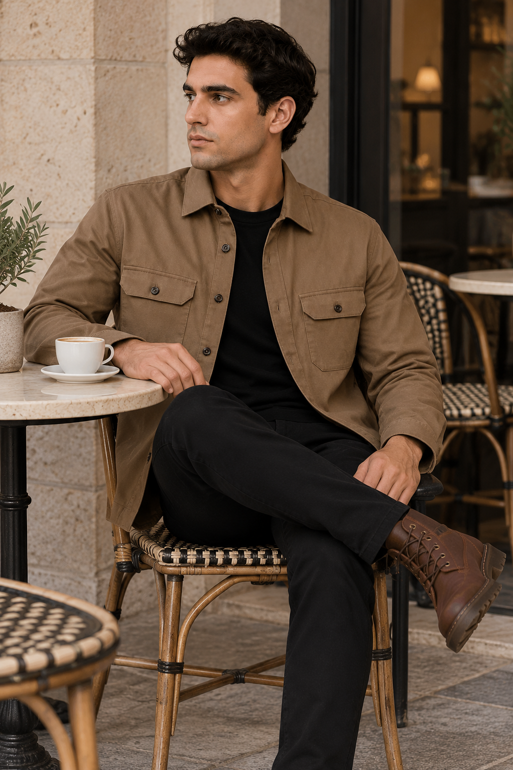 Sobrecamisas Para Hombre Chaqueta Ligera Amplia B65412 Café