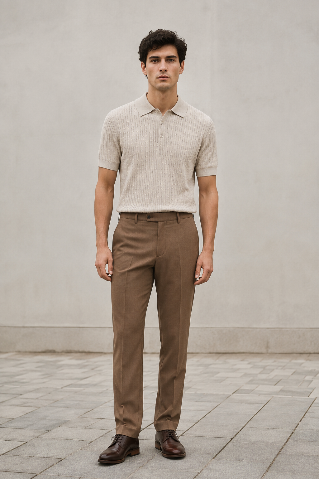Playeras Polo Para Hombre Tejida Punto Acanalada A61454 Beige