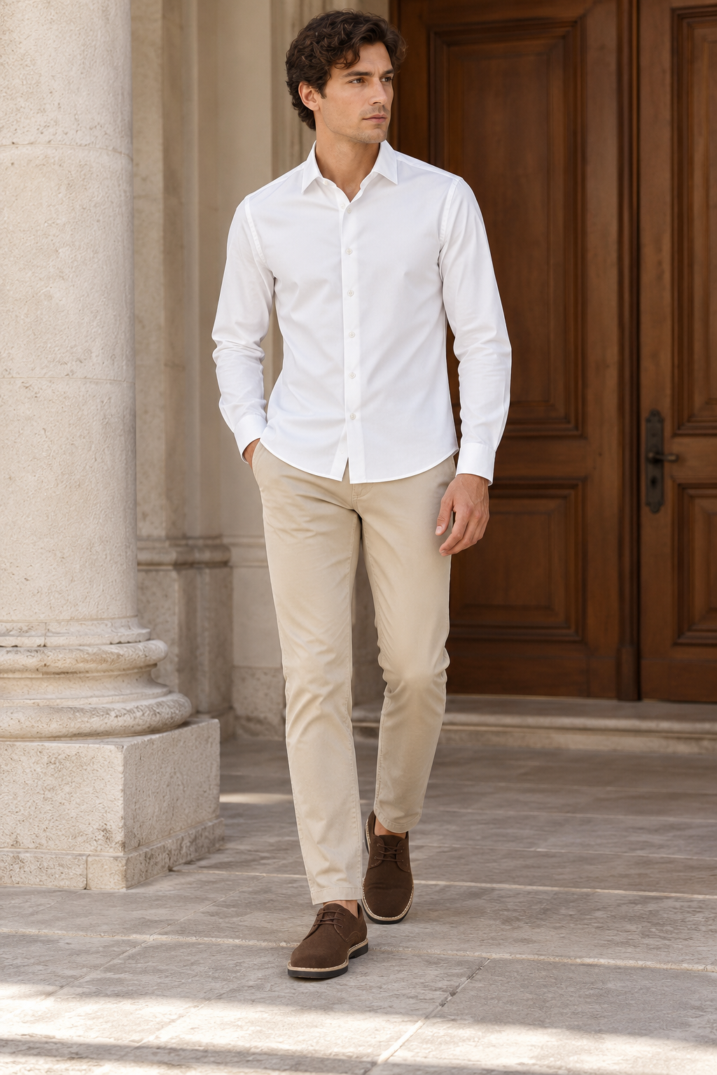 Camisas para Hombre Manga Larga Casual Formal de Tejido Suave B65411 Blanco