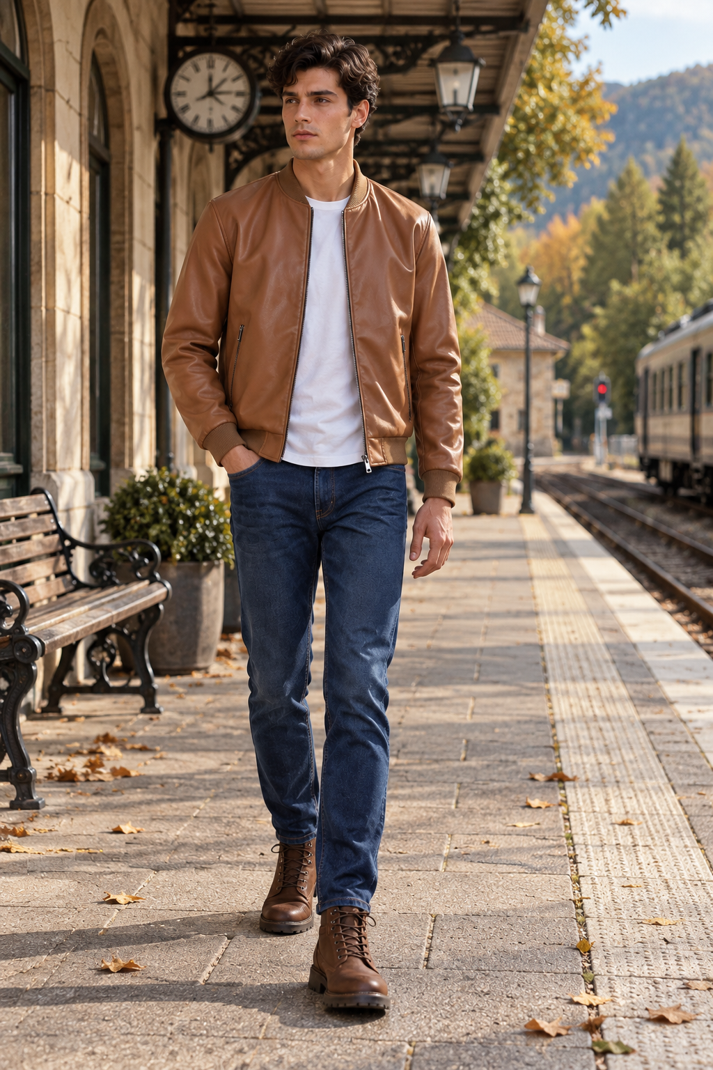 Chamarras Para Hombre Bomber Tipo Piel Cierre Frontal D45306 Camel