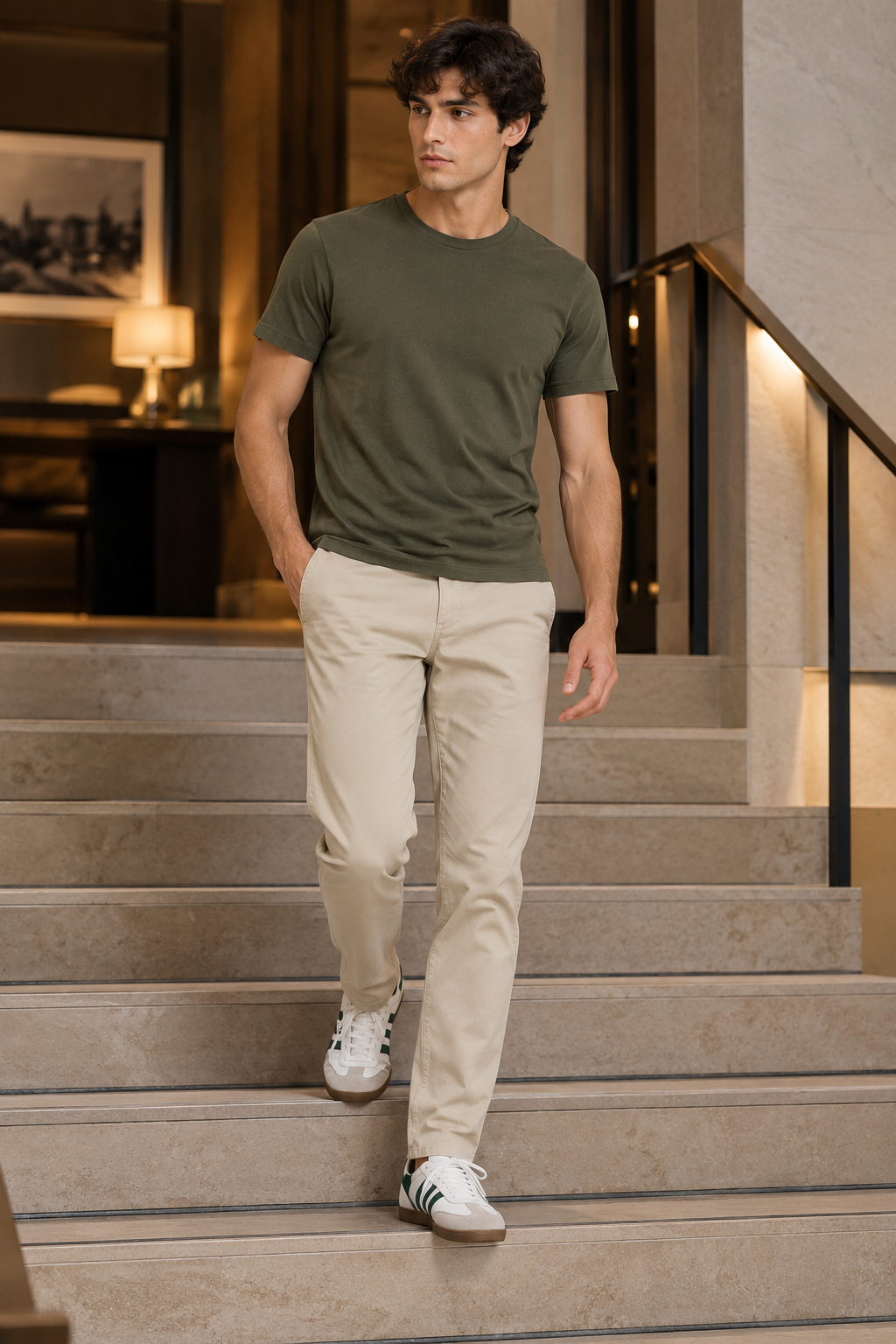Pantalones Para Hombre Chino Algodón Stretch GWOVEN Beige