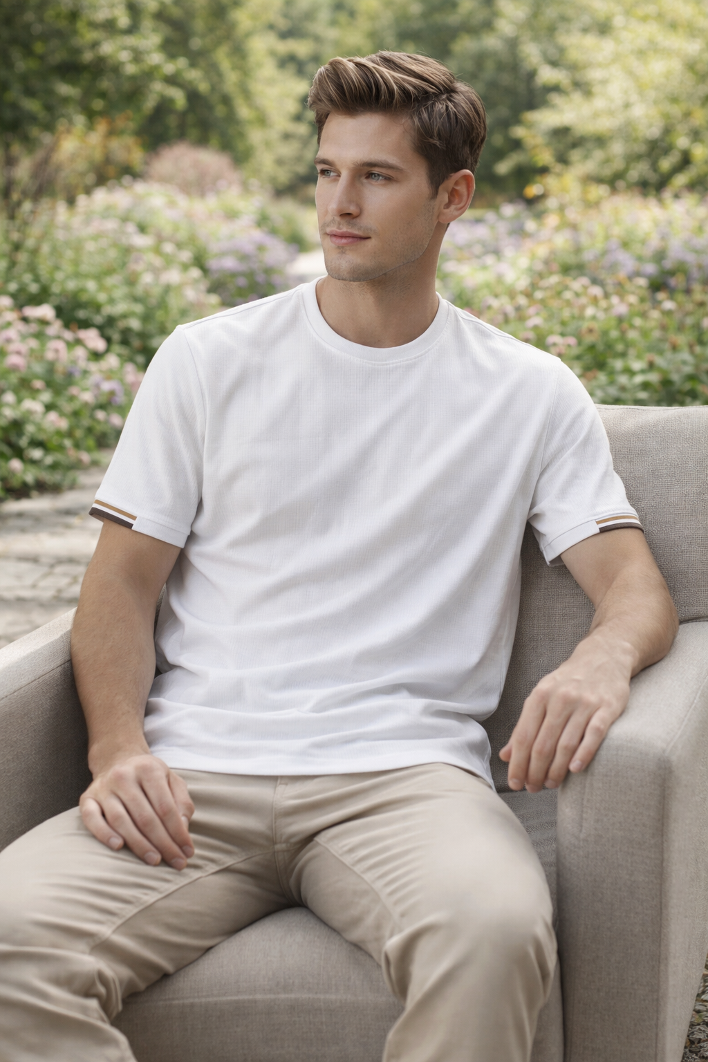 Playera para Hombre Cuello Redondo Antiarrugas Stretch A61404 Blanco