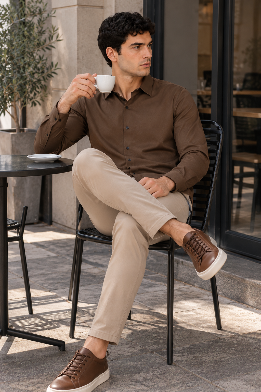 Camisas Para Hombre Super Stretch Sin Costuras B65405 Café