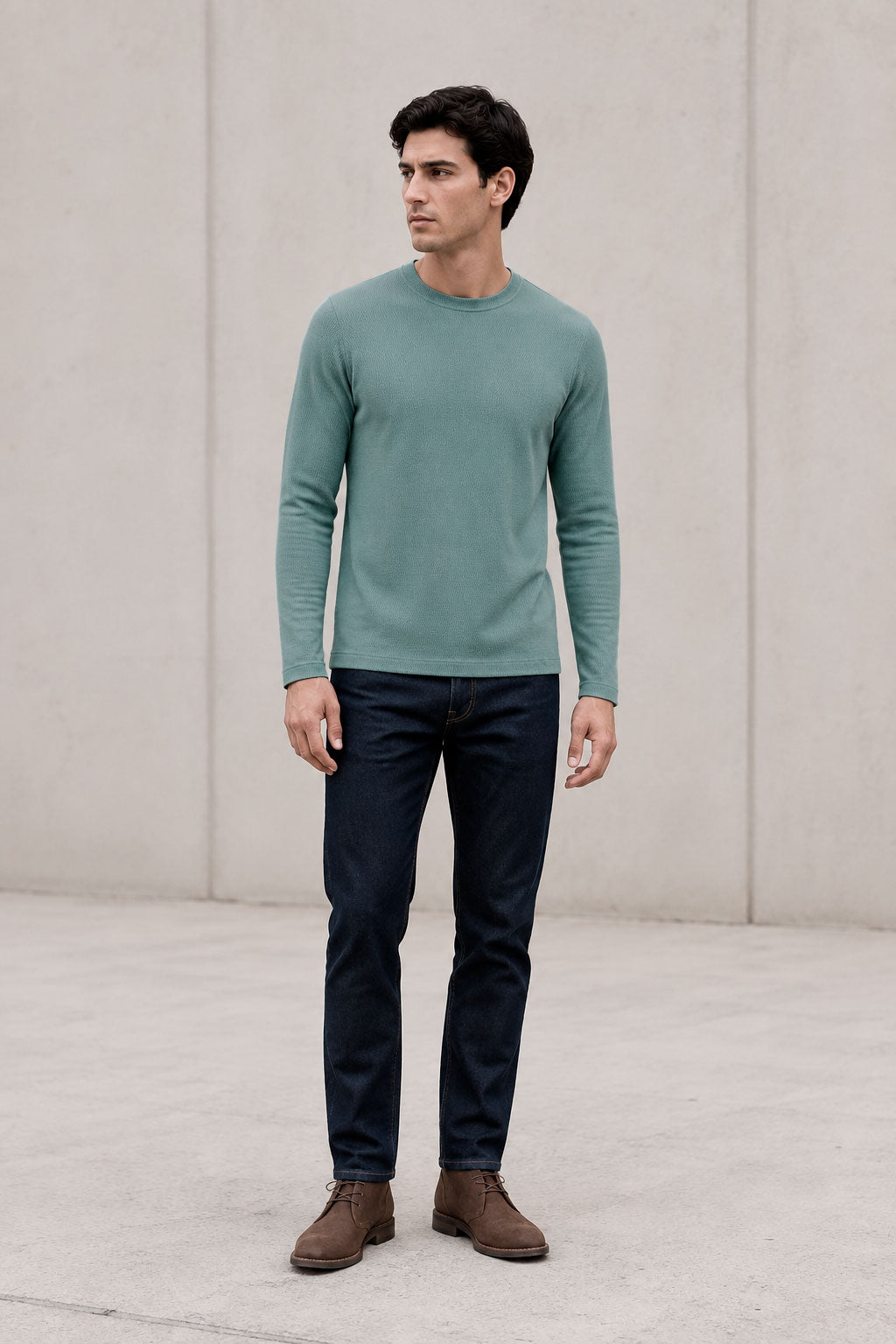 Playeras Para Hombre De Tejido Acanalado Con Manga Larga A65313 Verde