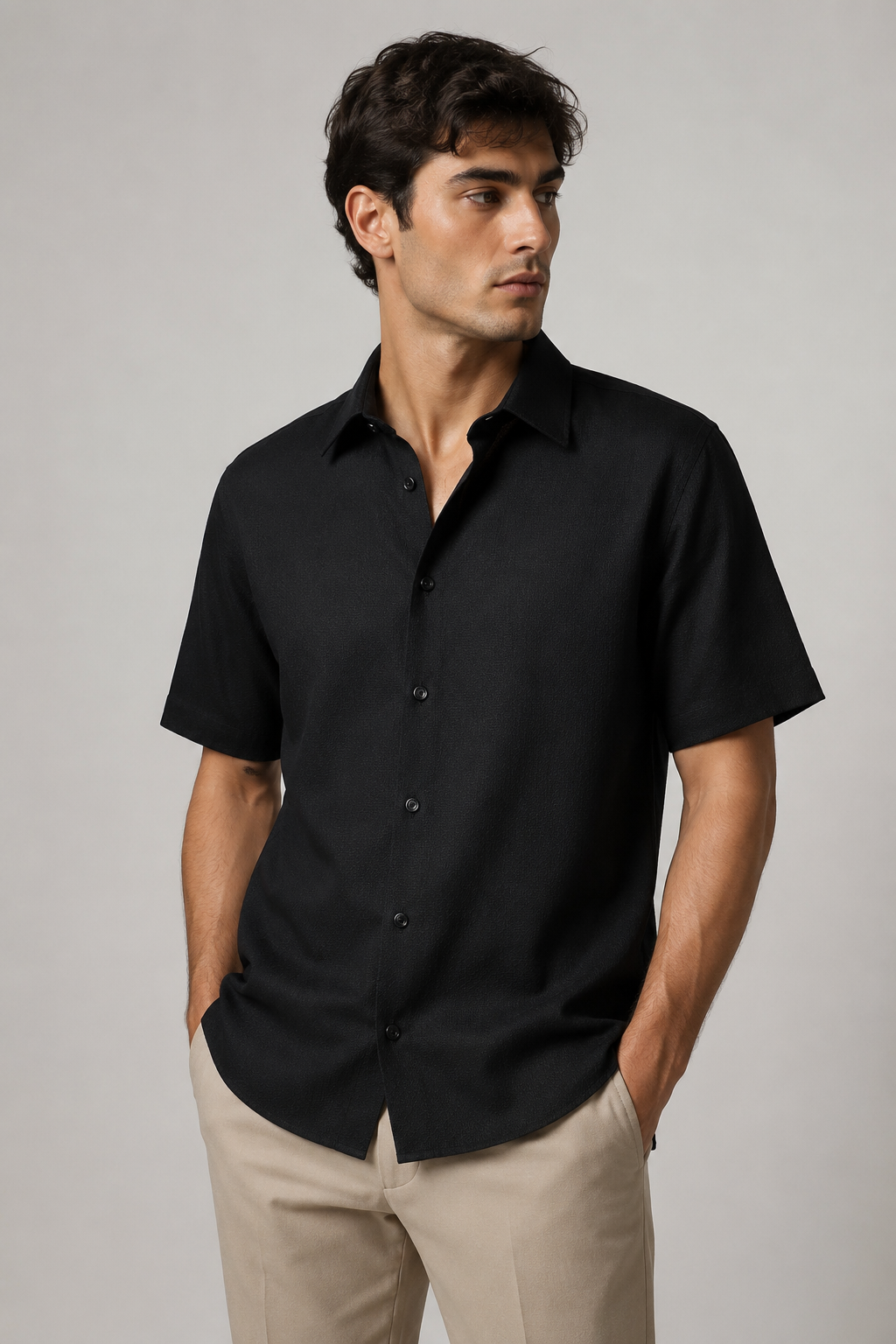 Camisas Para Hombre Manga Corta Jacquard  B61351 Negro