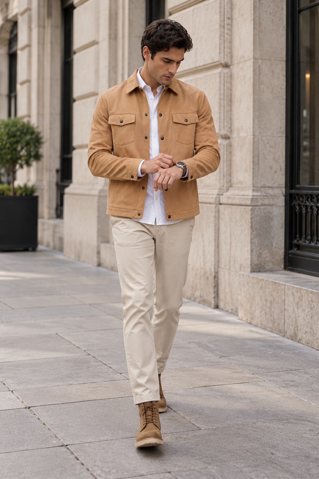 Sobrecamisas Para Hombre Suede De Doble Bolsillo Con Tapa B65413 Camel