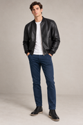 Chamarras Para Hombre Bomber Tipo Piel Cierre Frontal D45306 Negro