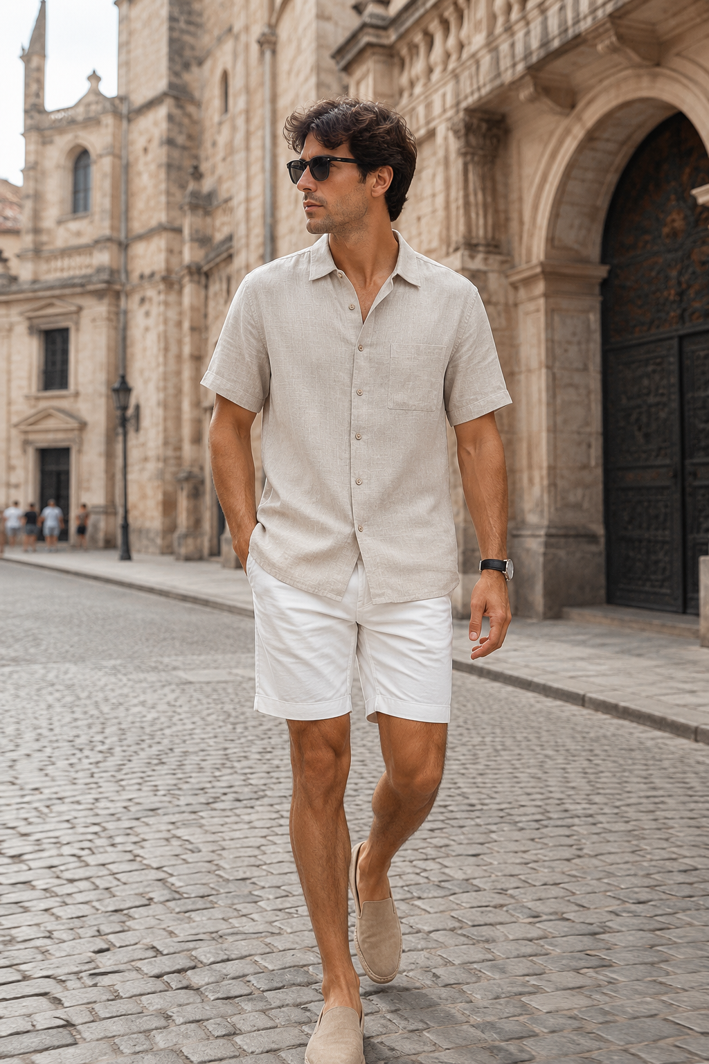 Camisas Para Hombre Manga Corta Albatros Tipo Lino Semi Recta B61561 Arena