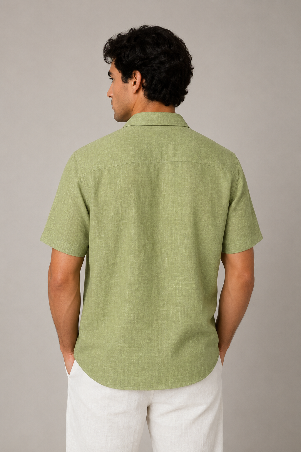 Camisas Para Hombre Manga Corta Albatros Tipo Lino Semi Recta B61561 Olivo