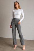 Pantalones Para Mujer Recto Pata De Gallo Con Pespunte W53111 Blanco