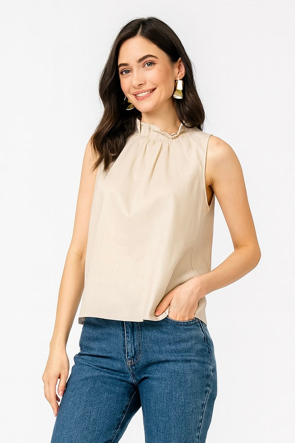 Blusas Para Mujer Tipo Lino Sin Mangas N51150 Arena