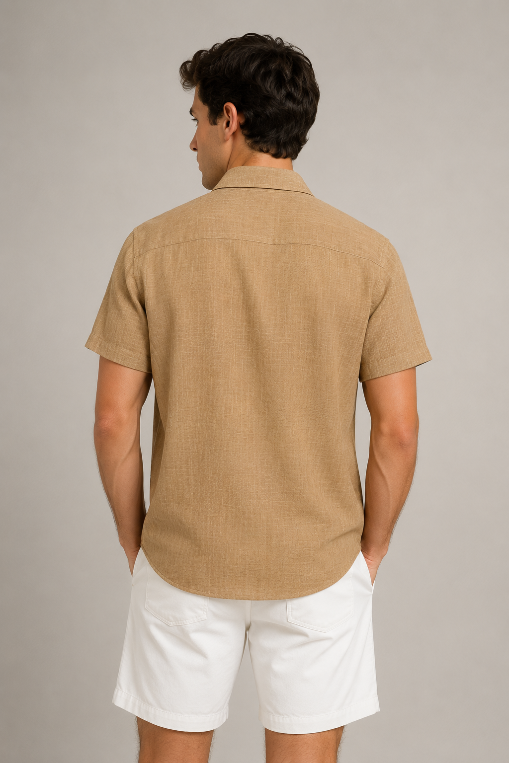 Camisas Para Hombre Manga Corta Albatros Tipo Lino Semi Recta B61561 Camello