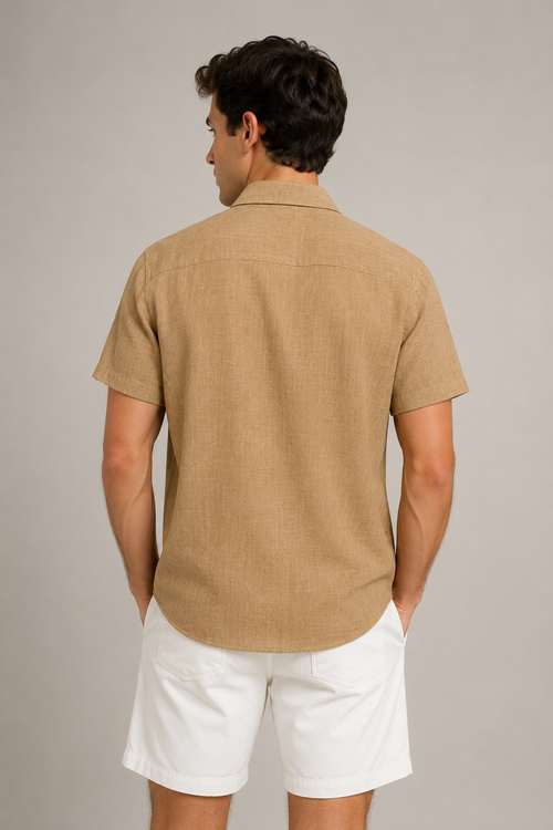 Camisas Para Hombre Manga Corta Albatros Tipo Lino Semi Recta B61561 Camello