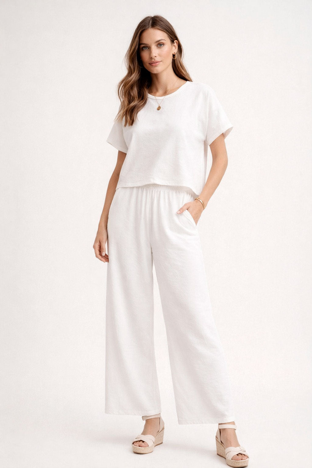 Blusas Para Mujer Lisa Comoda Cuello Redondo N61146 Blanco
