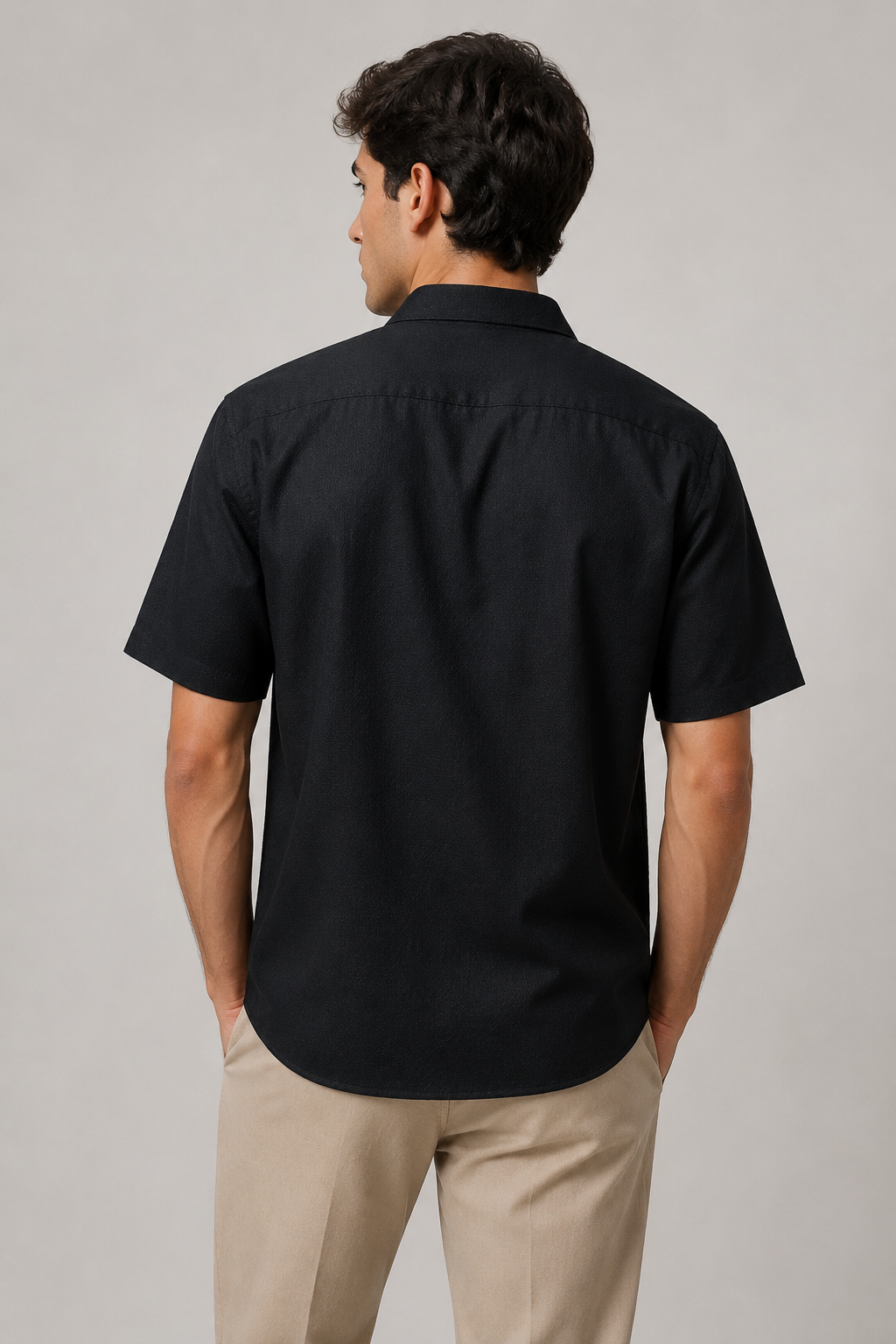 Camisas Para Hombre Manga Corta Jacquard  B61351 Negro
