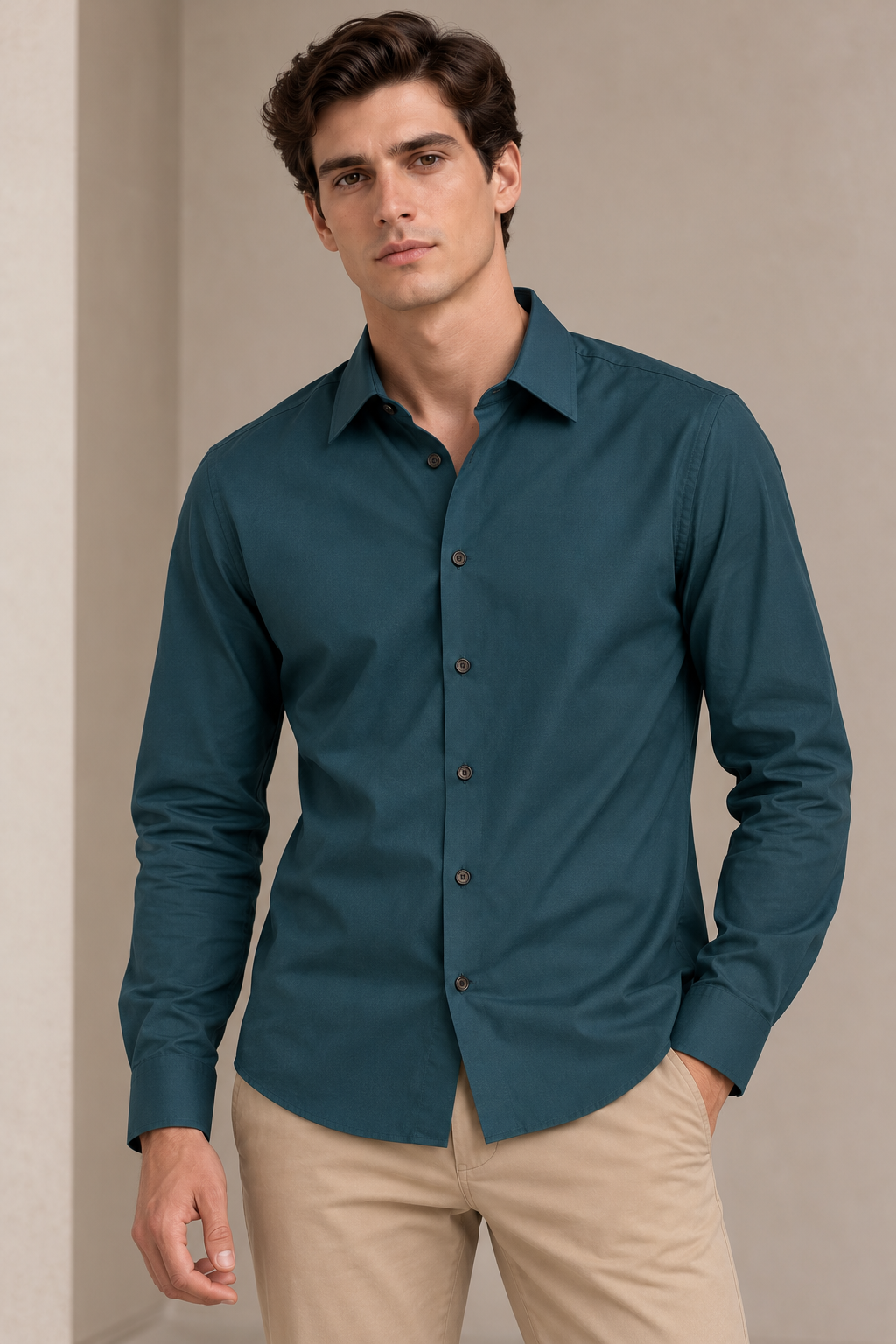Camisas Para Hombre Super Stretch Sin Costuras B65405 Teal