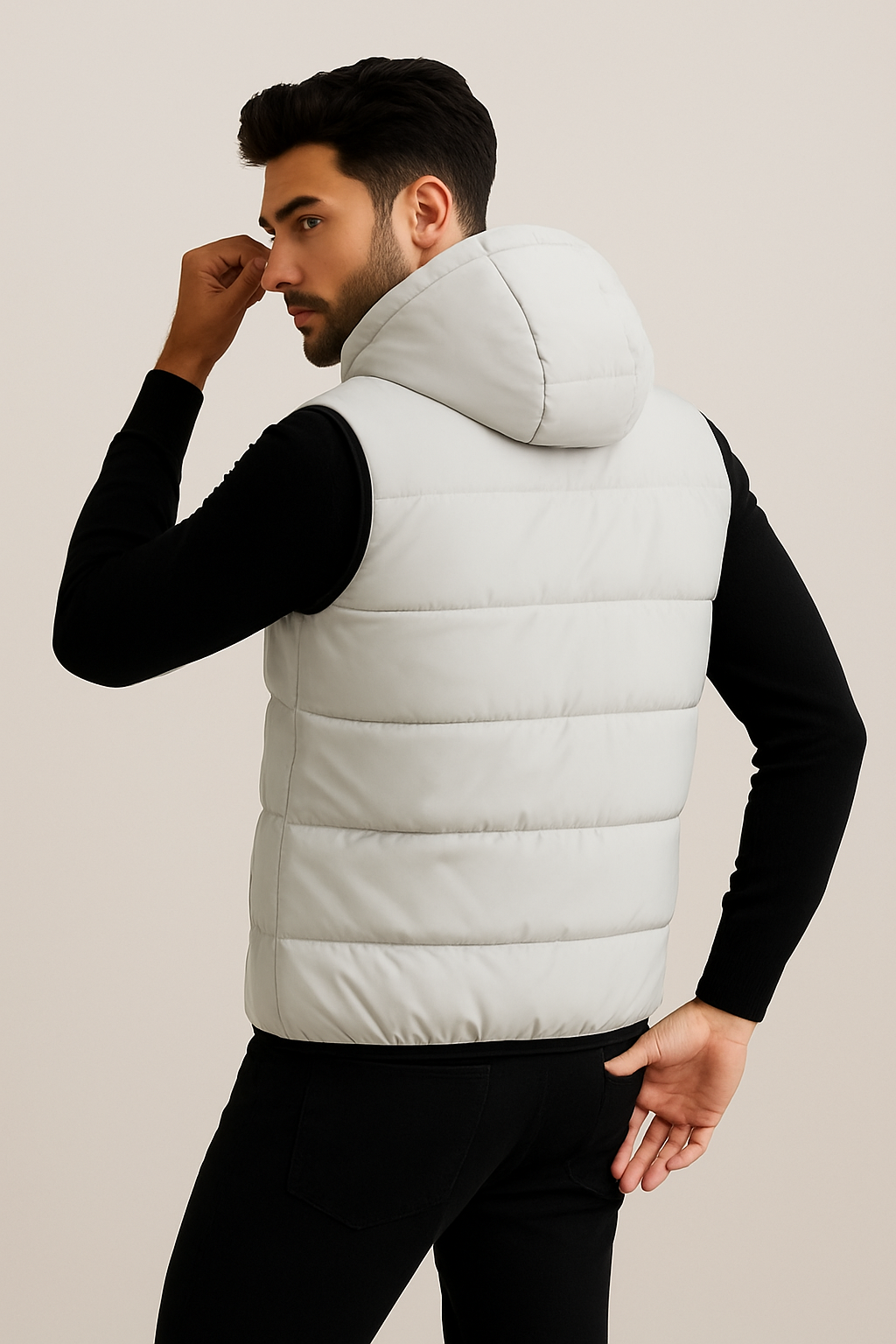 Chalecos Para Hombre Acolchado Con Capucha H45306 Blanco