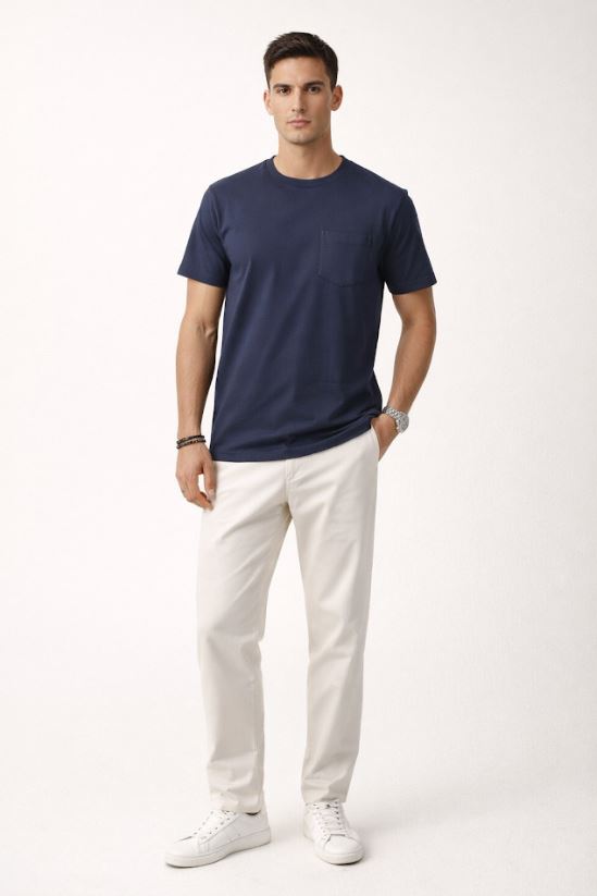 Playera para Hombre Cuello Redondo Algodón con Bolsa Stretch A61401 Marino
