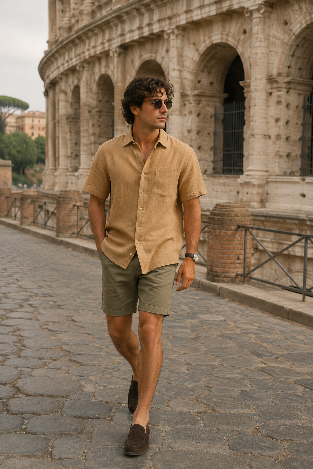 Camisas Para Hombre Manga Corta Albatros Tipo Lino Semi Recta B61561 Camello