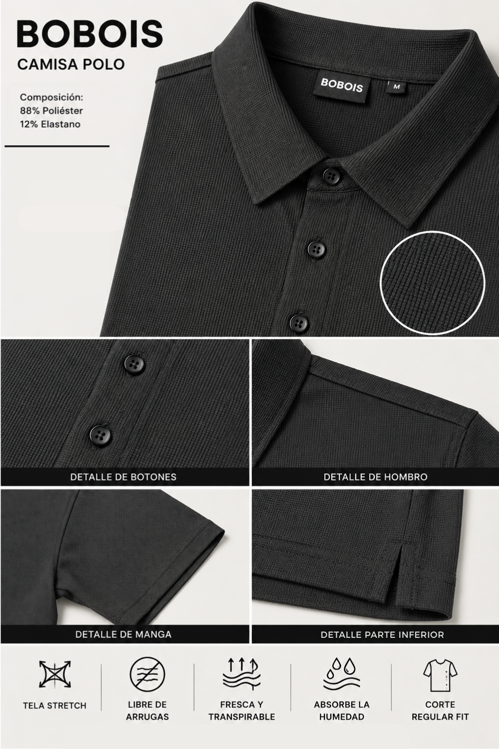 Playera Polo para Hombre Piqué Super Stretch Transpirable A61411 Gris