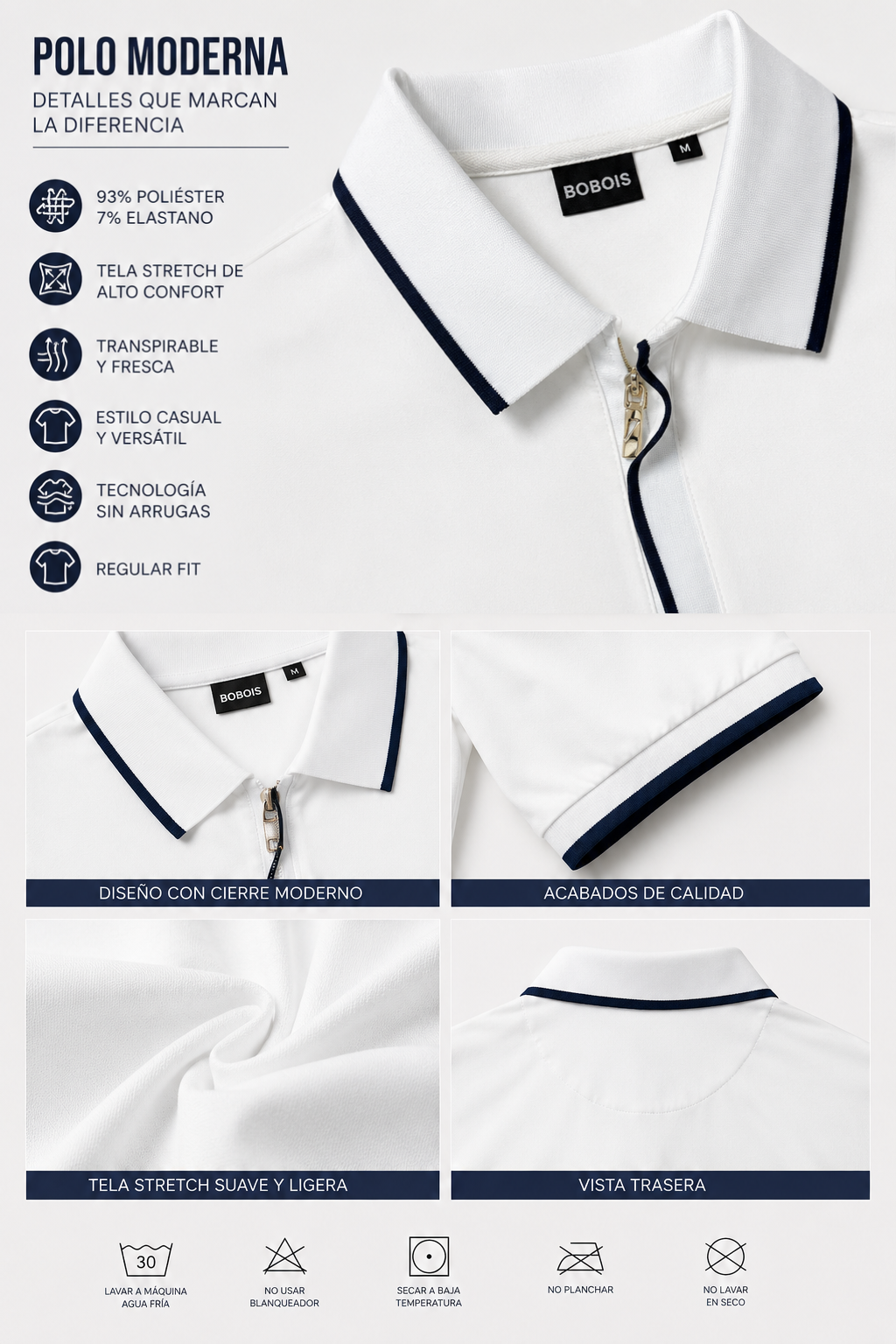 Playera Polo para Hombre con Cierre Super Stretch A61414 Marino