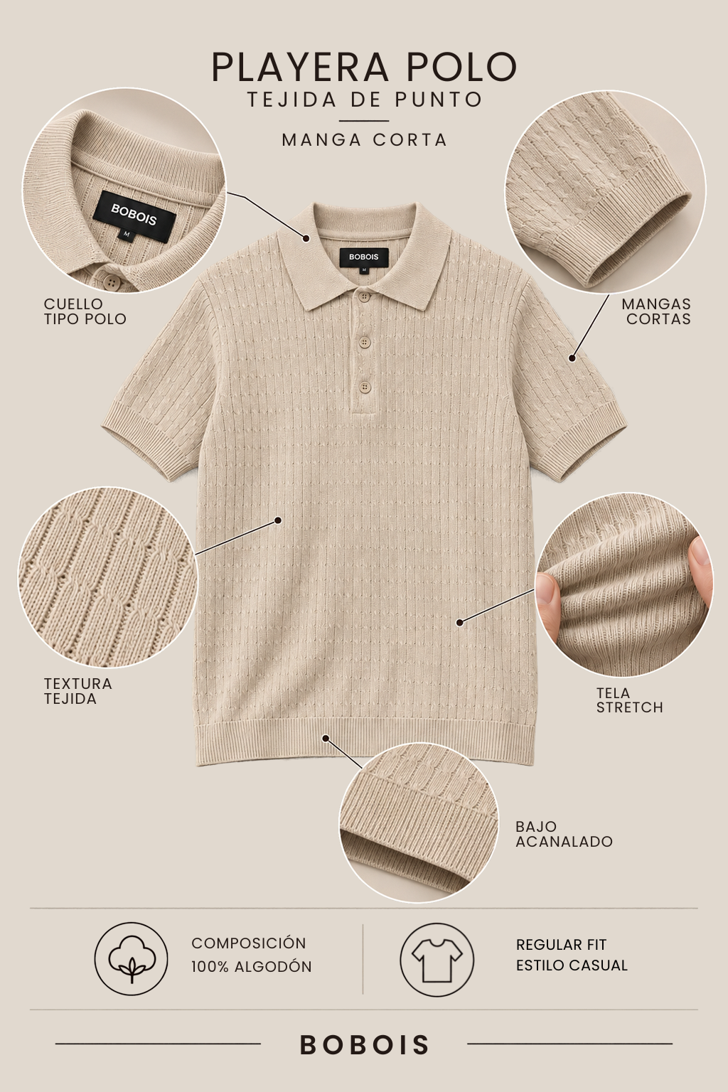 Playeras Polo Para Hombre Tejida Punto Acanalada A61454 Marino