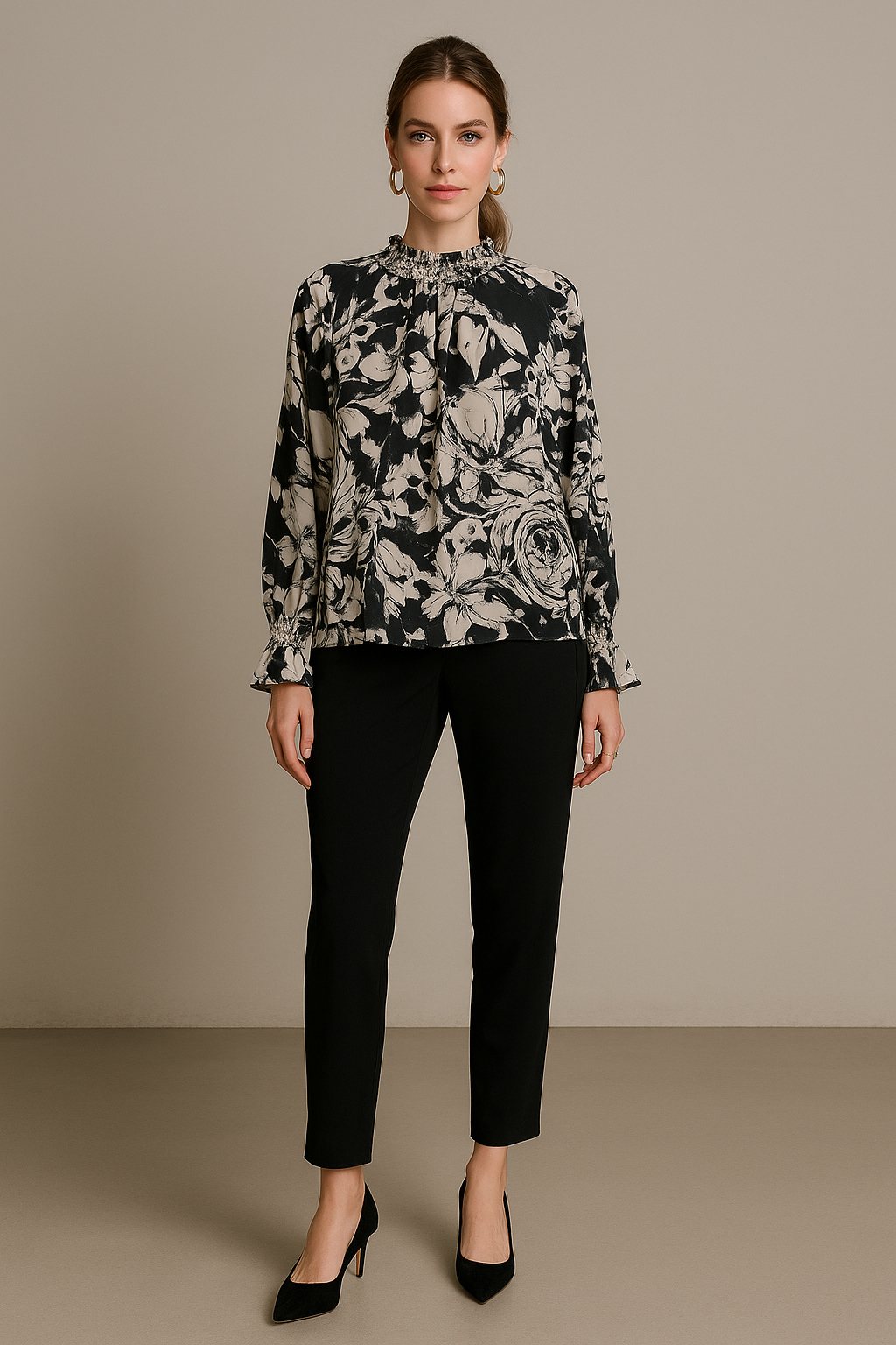 Blusas Para Mujer Cuello Alto Estampado Floral N53116 Unico