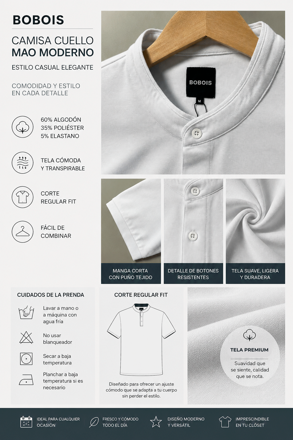 Playeras Polo Para Hombre Cuello Mao Spandex APMAO Marino
