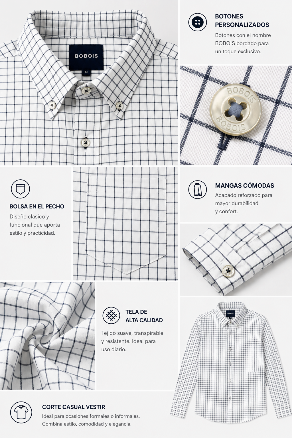 Camisas Para Hombre Manga Larga Cuadros B61204 Beige