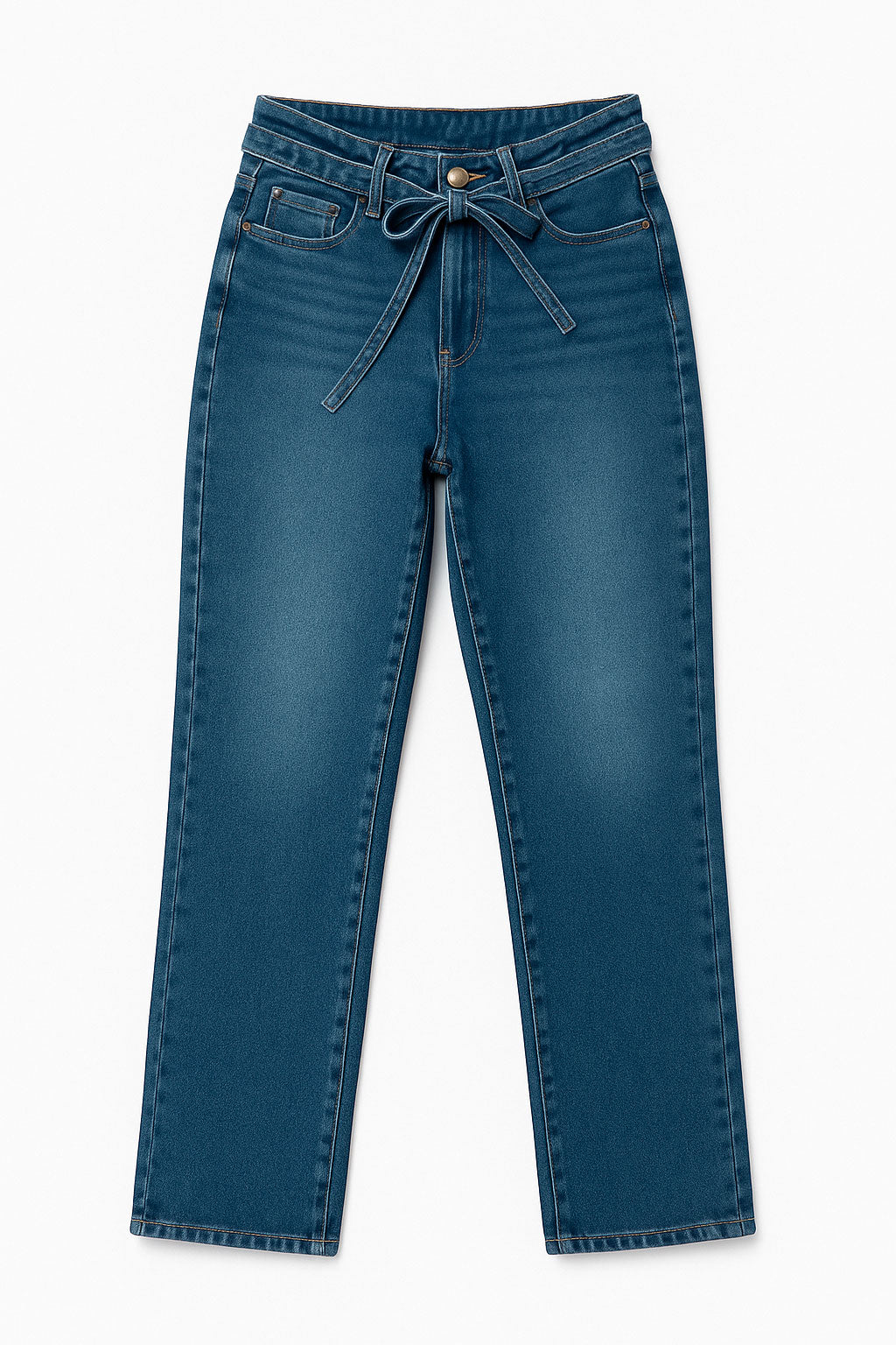 Jeans Para Mujer Recto Con Cinto Mezclilla V51102 Stone