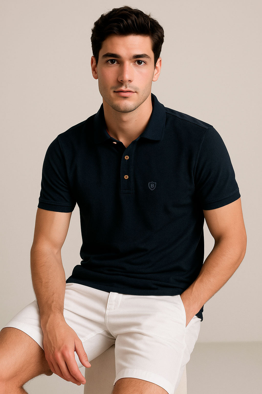 Playeras Polo Para Hombre Manga Corta Basica Bordado APOLOB Marino