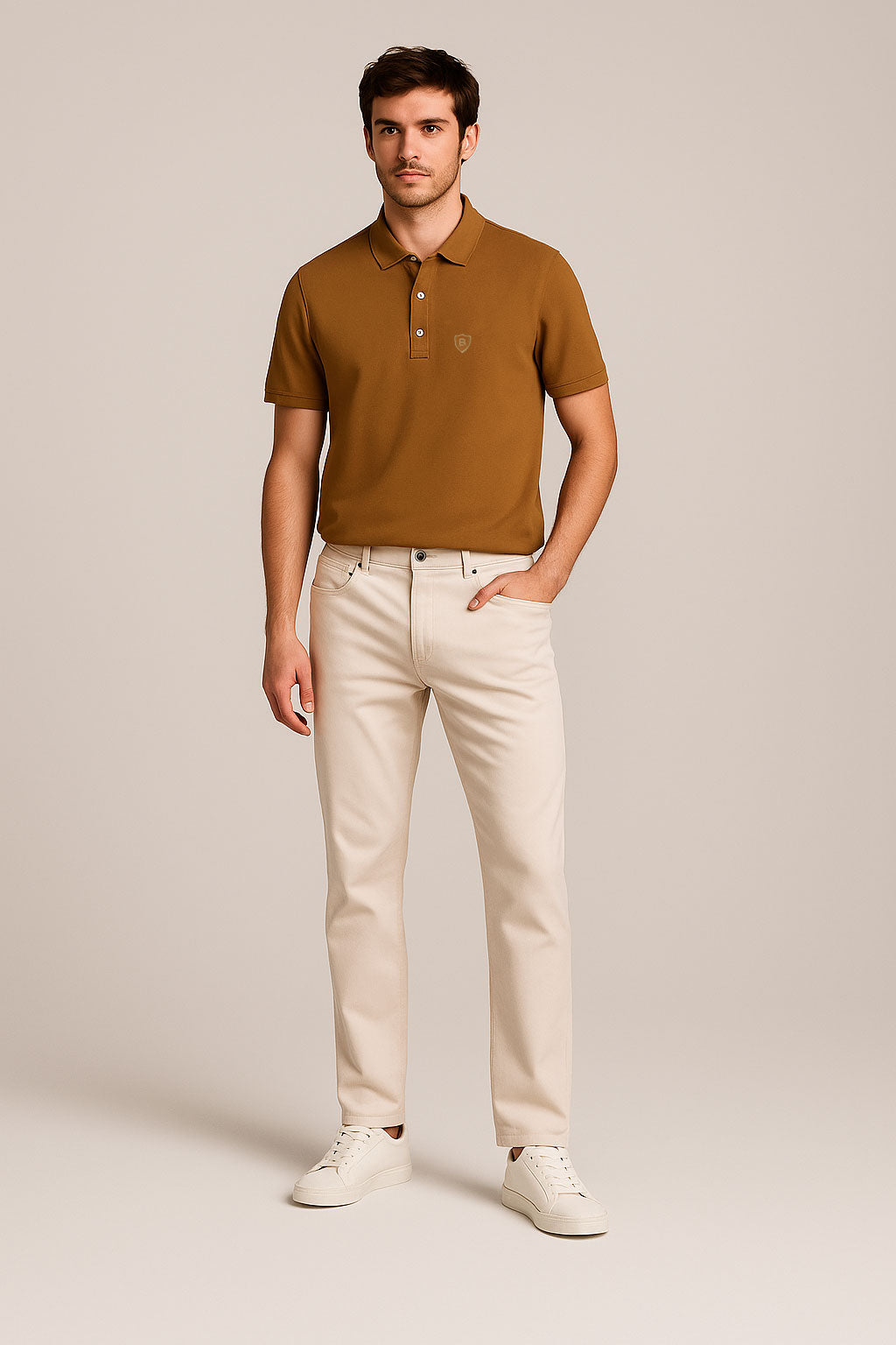 Playeras Polo Para Hombre Manga Corta Basica Bordado APOLOB Ocre