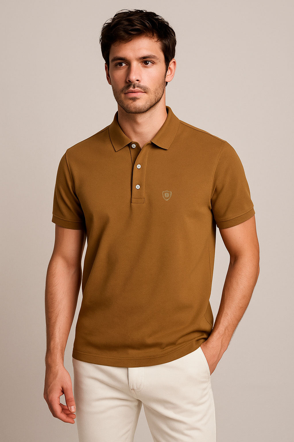 Playeras Polo Para Hombre Manga Corta Basica Bordado APOLOB Ocre