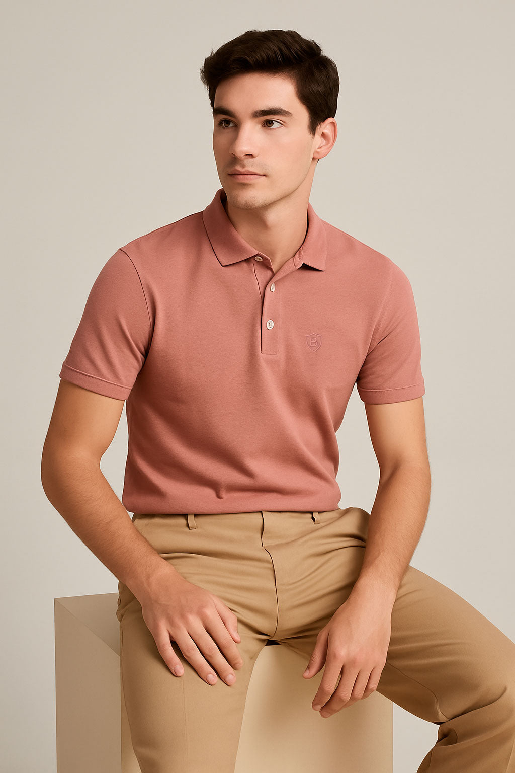 Playeras Polo Para Hombre Manga Corta Basica Bordado APOLOB Rosa Palo