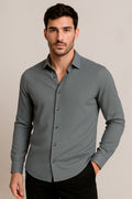 Camisas Para Hombre Super Stretch Jacquard Sin Arrugas B55404 Gris