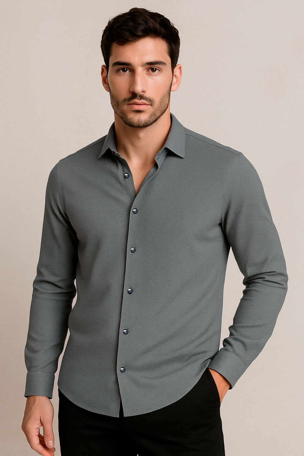 Camisas Para Hombre Premium Spandex Jacquard B55404 Gris