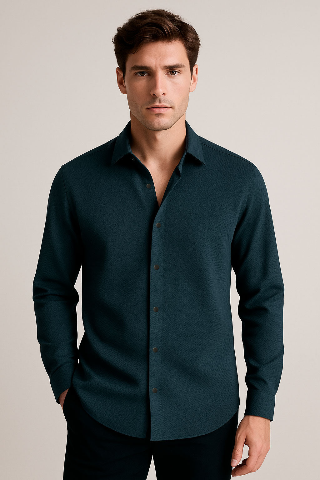 Camisas Para Hombre Premium Spandex Jacquard B55404 Marino