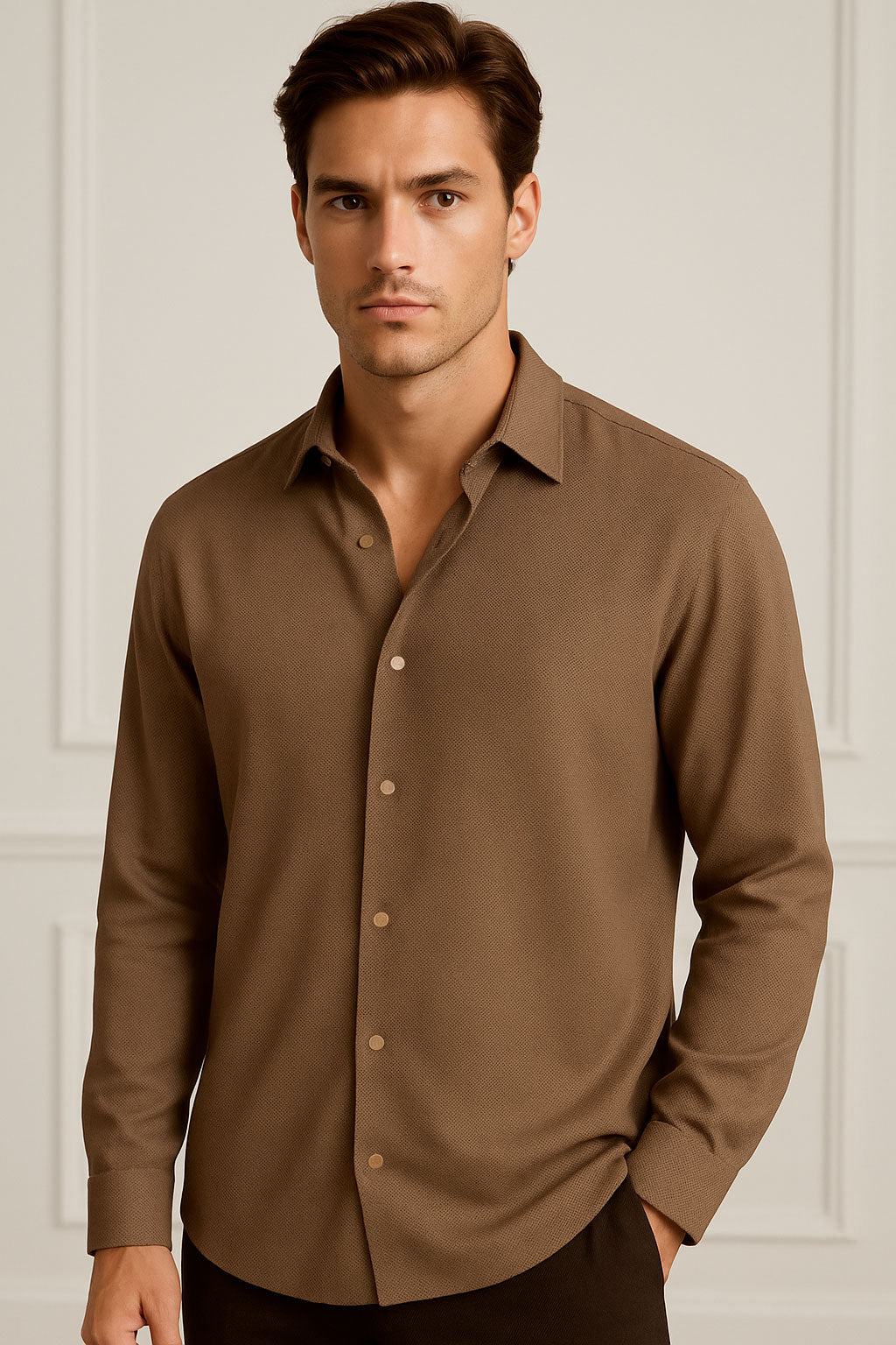 Camisas Para Hombre Premium Spandex Jacquard B55404 Camel