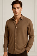 Camisas Para Hombre Super Stretch Jacquard Sin Arrugas B55404 Camel